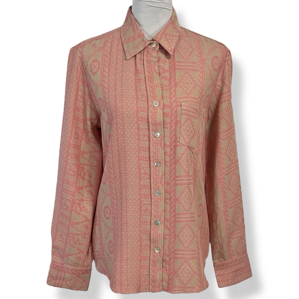 NWT Finley Alex Shirt Patterned Button Down Top Size M‎ Boho Tailored Jacquard